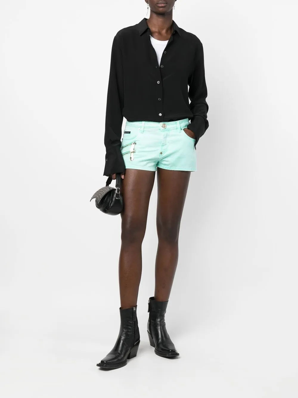 Biker-Style Denim Shorts