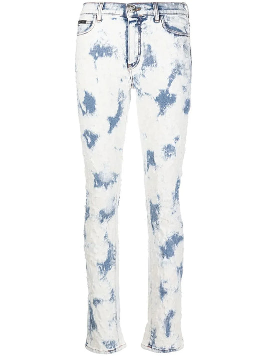 Bleach-Wash Straight-Leg Jeans