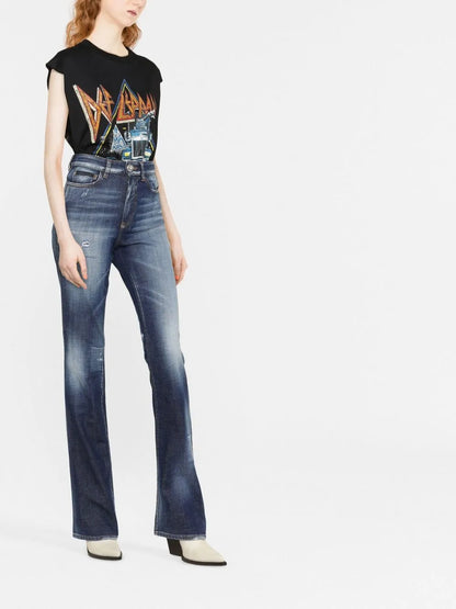 Distressed-Finish Denim Jeans