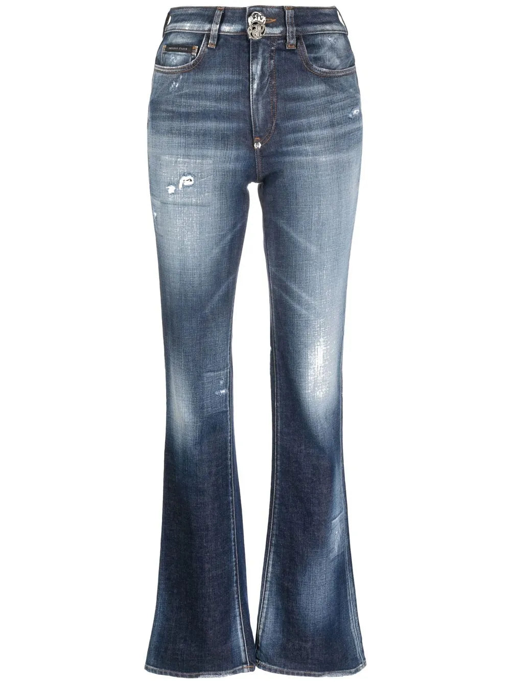 Distressed-Finish Denim Jeans