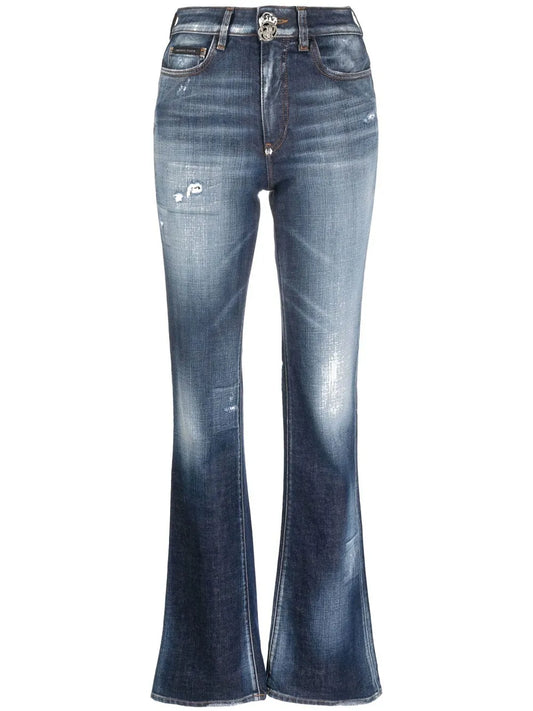 Distressed-Finish Denim Jeans