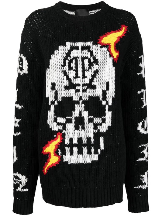 Skull Intarsia-Knit Jumper