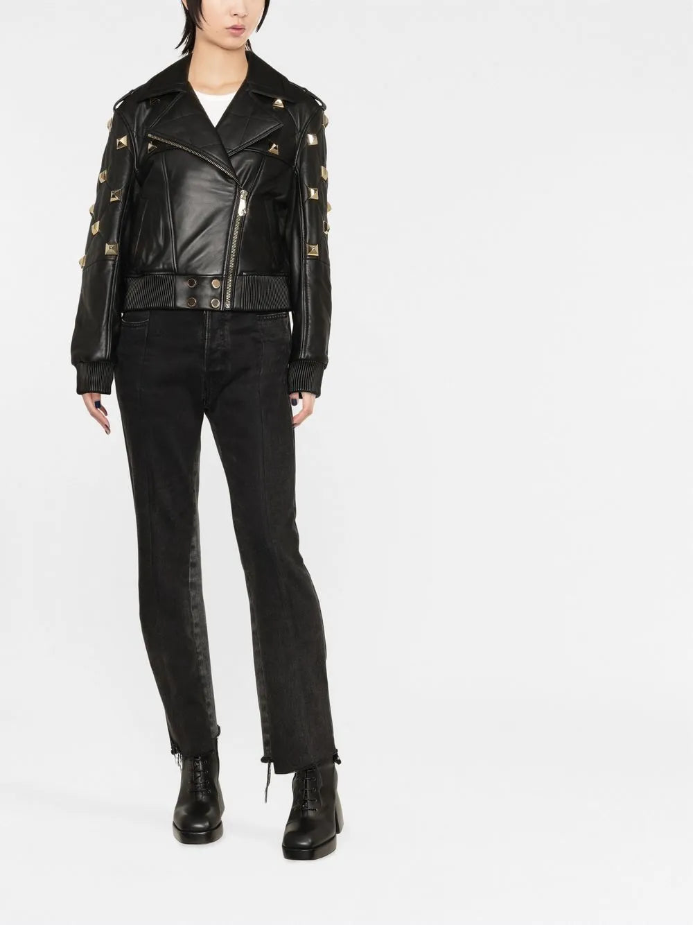 Studded Leather Bomber Jacket