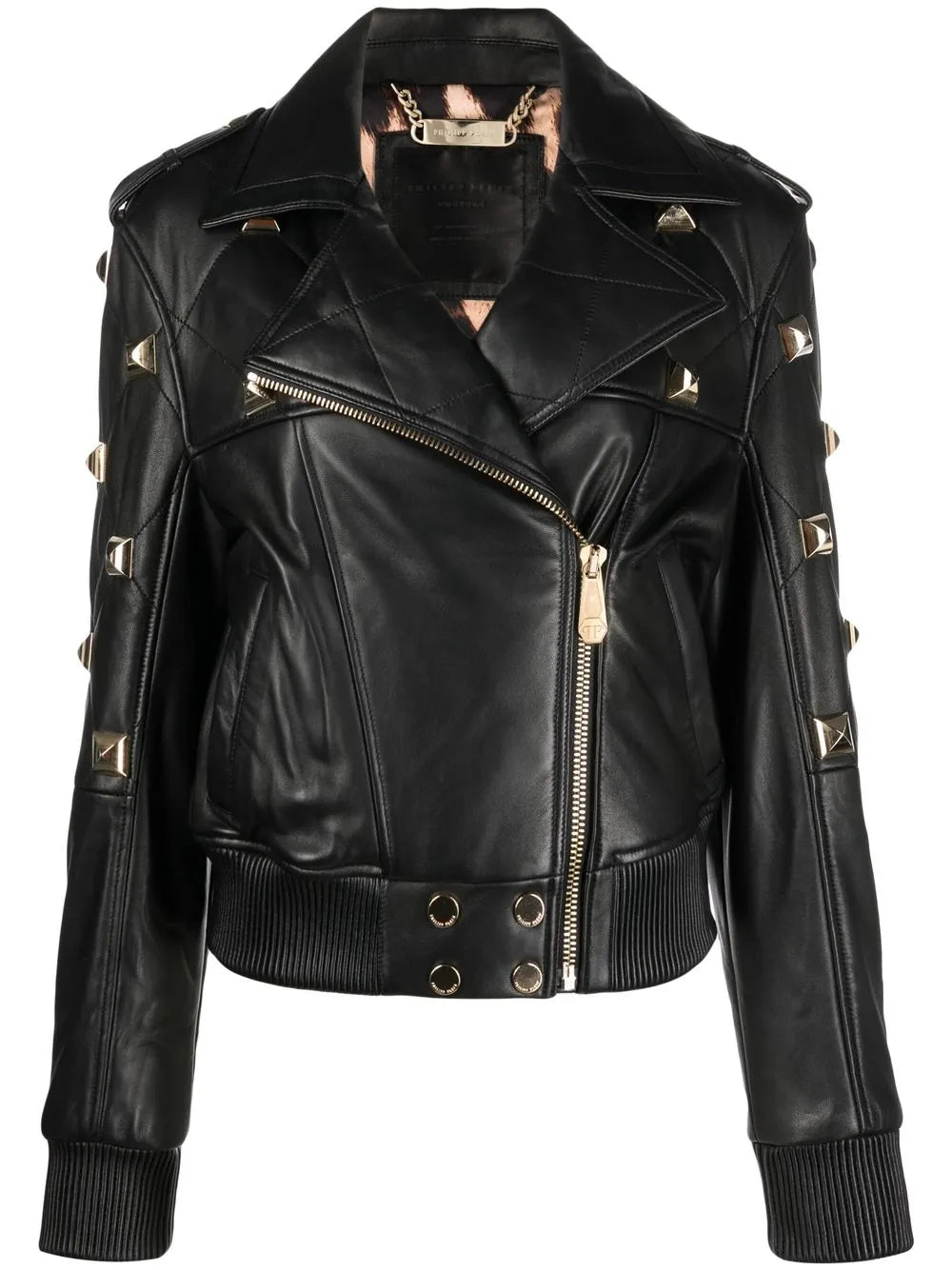 Studded Leather Bomber Jacket