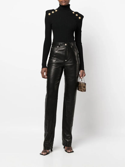 Straight-Leg Lambskin Trousers
