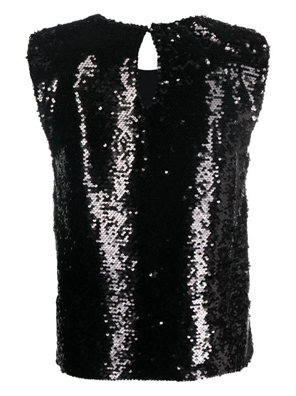 Sequin-Embellished Sleeveless Blouse