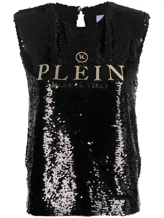 Sequin-Embellished Sleeveless Blouse