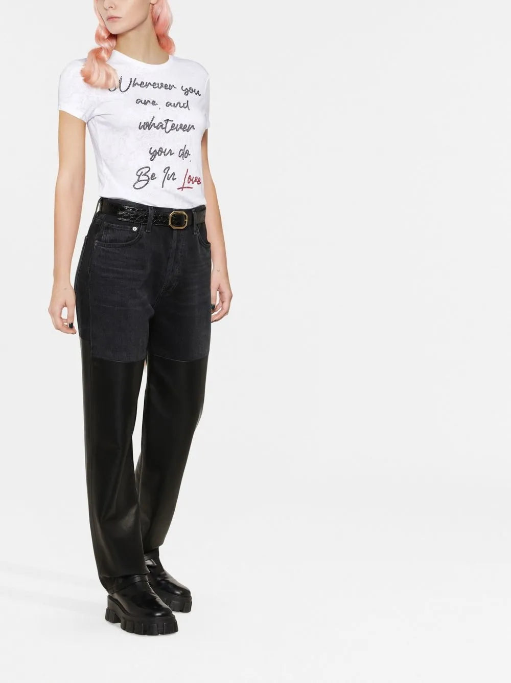 Crystal Embellished-Slogan Slim T-Shirt