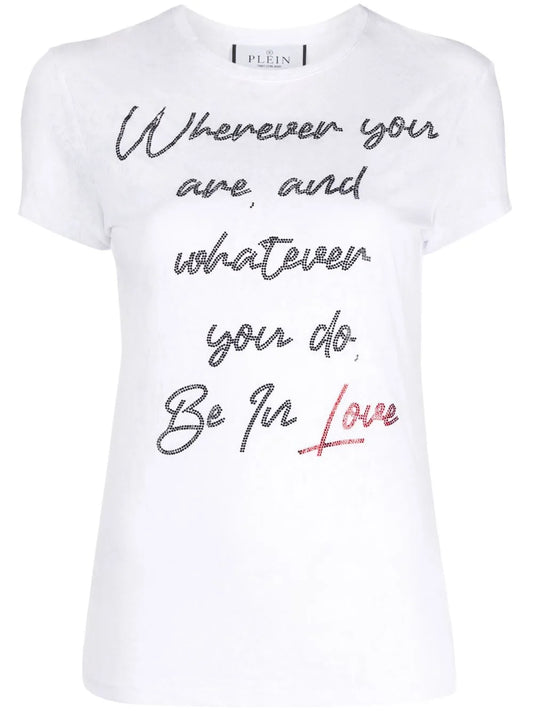 Crystal Embellished-Slogan Slim T-Shirt