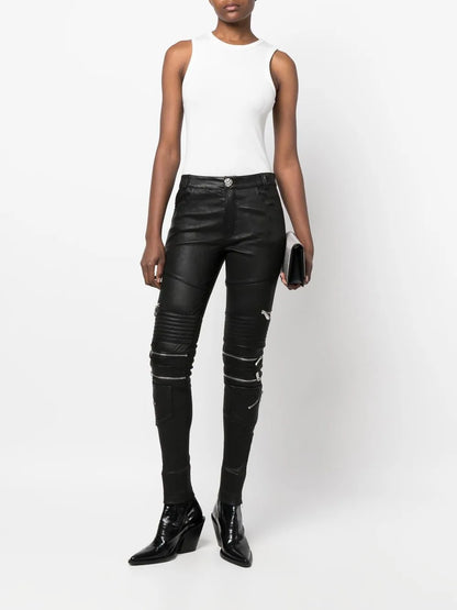 Lambskin Skinny-Fit Zipped Trousers