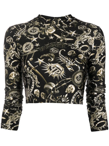 Graphic-Print Three-Quarter Sleeve T-Shirt