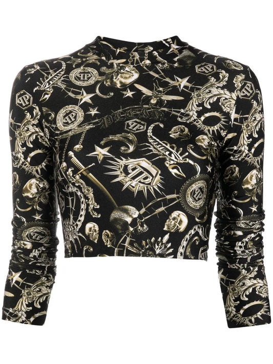 Graphic-Print Three-Quarter Sleeve T-Shirt