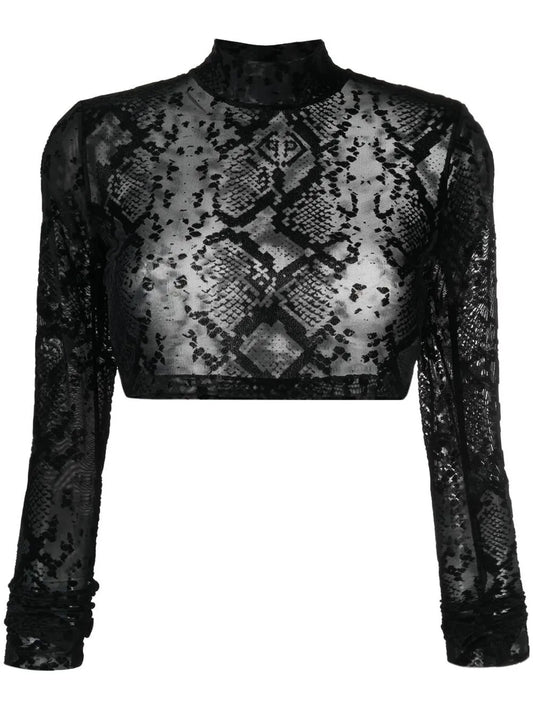 Geometric-Print Cropped Top