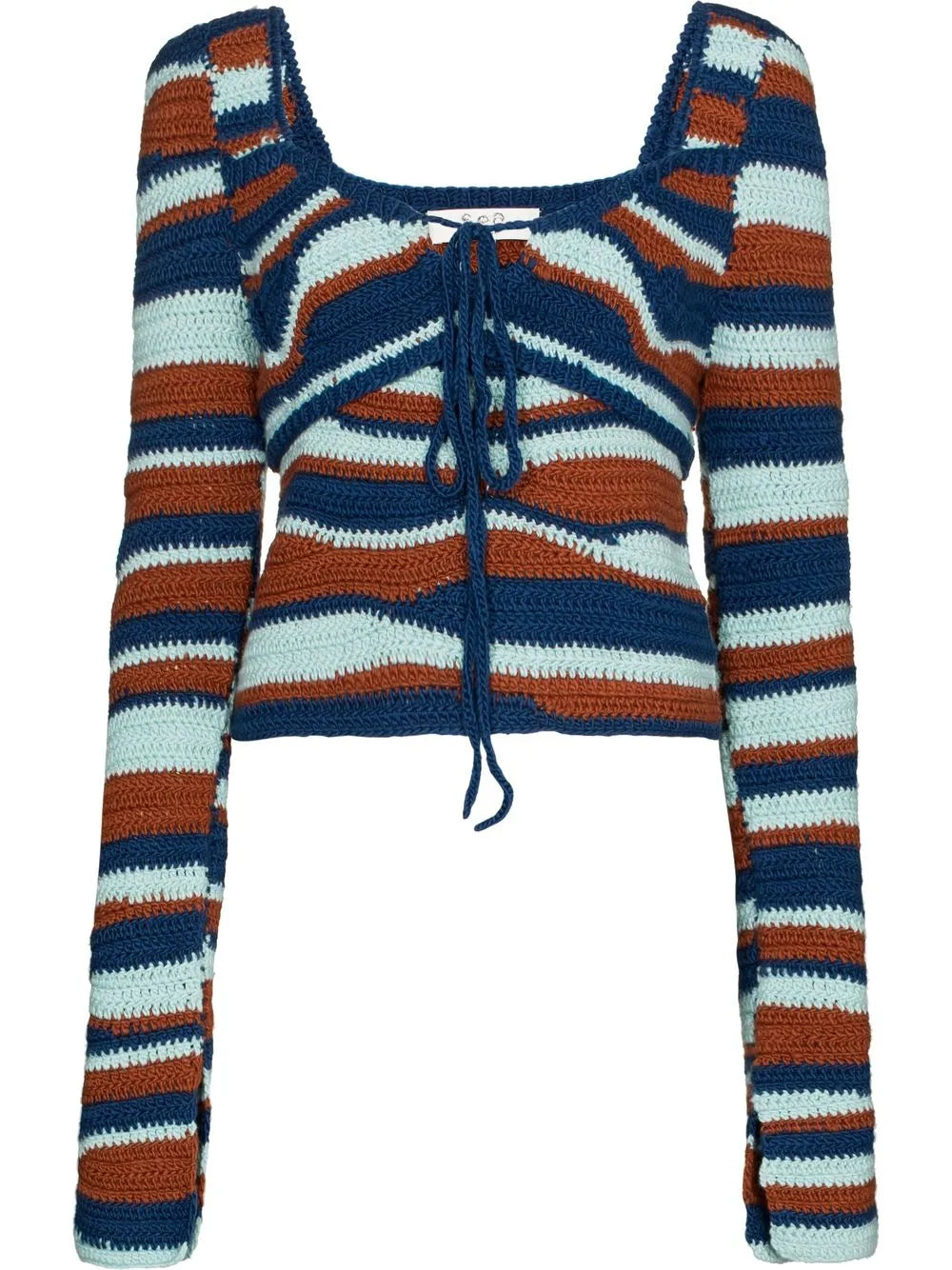 Wave Crochet-Knit Puff-Sleeve Sweater