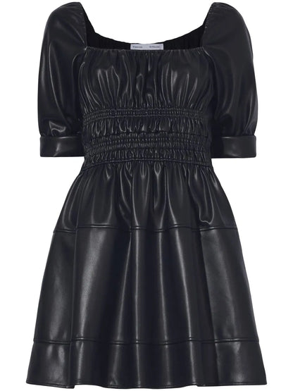 Faux-Leather Square-Neck Dress