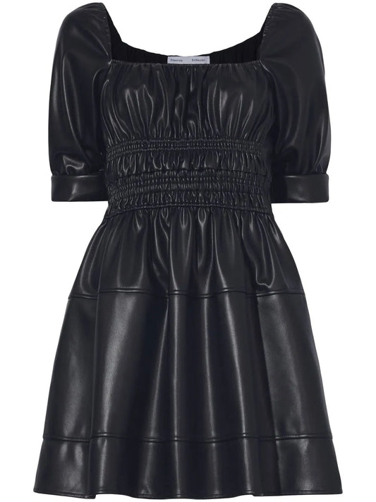 Faux-Leather Square-Neck Dress