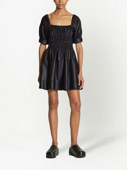 Faux-Leather Square-Neck Dress