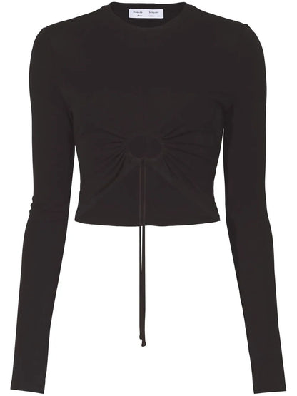 Cropped Cut-Out Drawstring Top