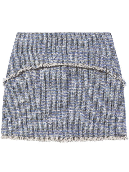 Frayed-Hem Tweed Mini Skirt