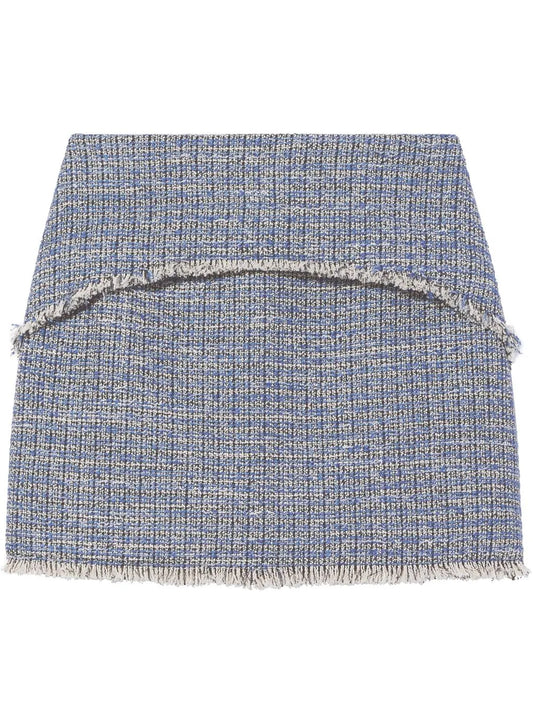 Frayed-Hem Tweed Mini Skirt