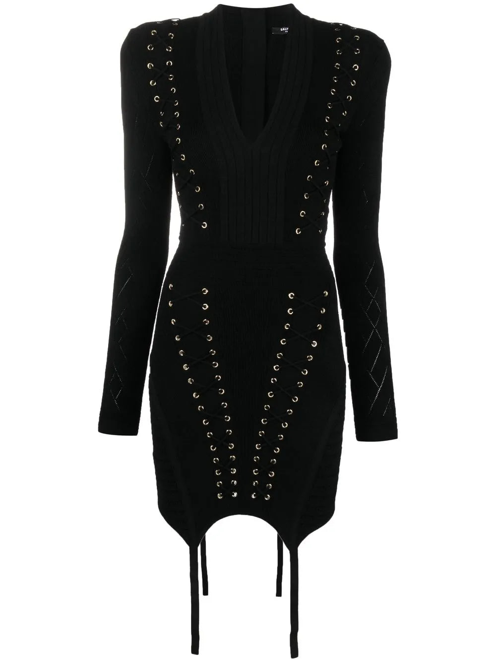 Eyelet-Detail Lace-Up Dress
