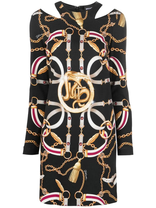 Chain-Print Cut-Out Dress