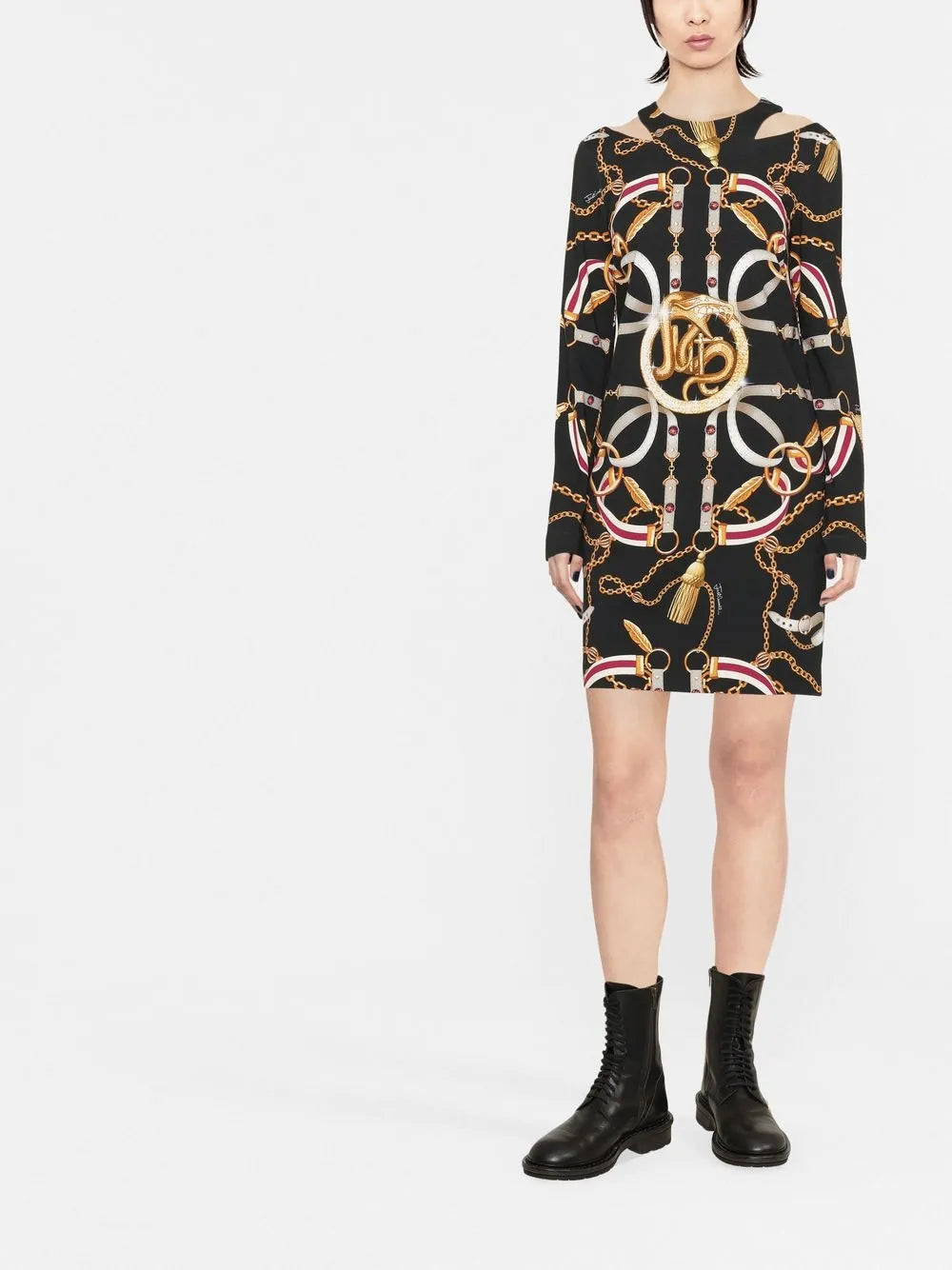 Chain-Print Cut-Out Dress