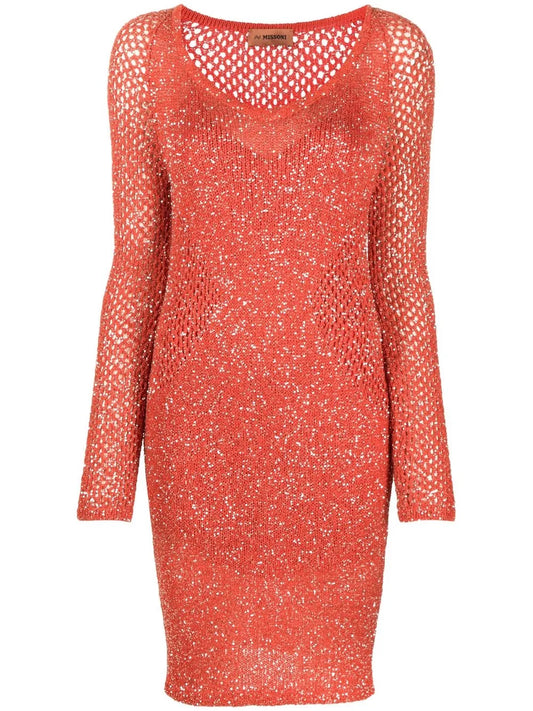 Open-Knit Sequin Mini Dress