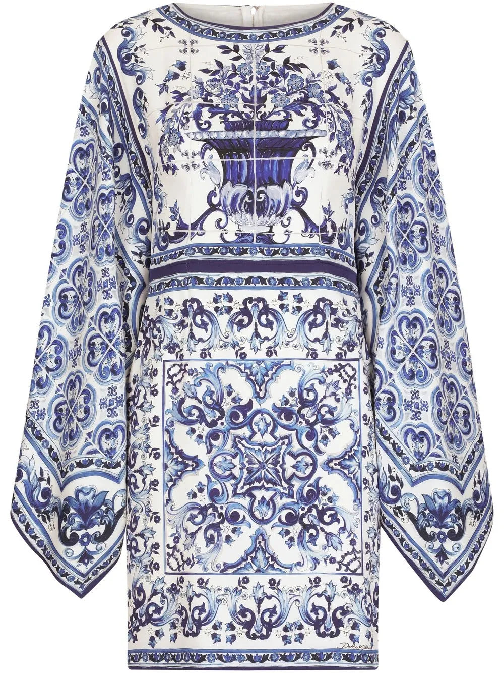 Majolica-Print Batwing-Sleeve Minidress