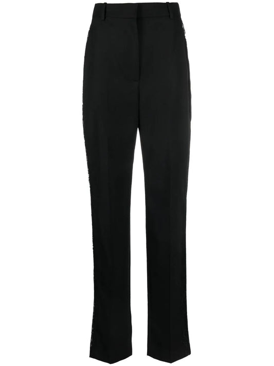 Lace-Panel Tailored-Cut Trousers