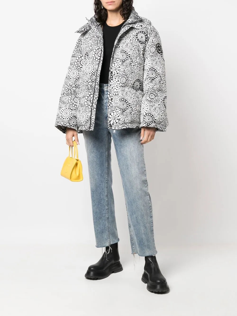 Abstract-Print Hooded Puffer Jacket