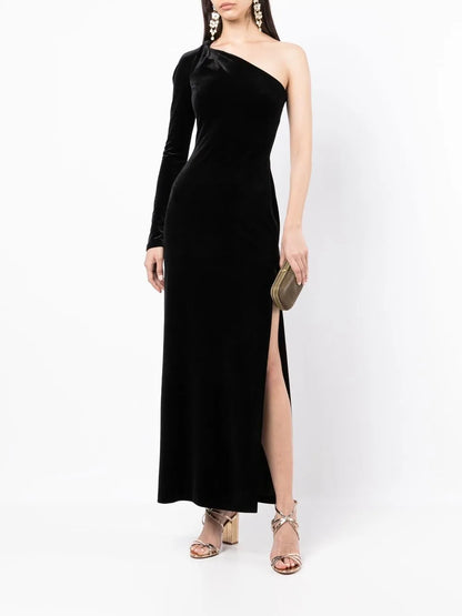 Off Kilter Asymmetric Velvet Dress