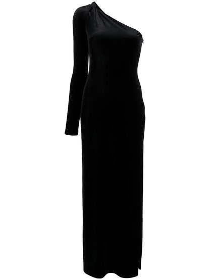 Off Kilter Asymmetric Velvet Dress