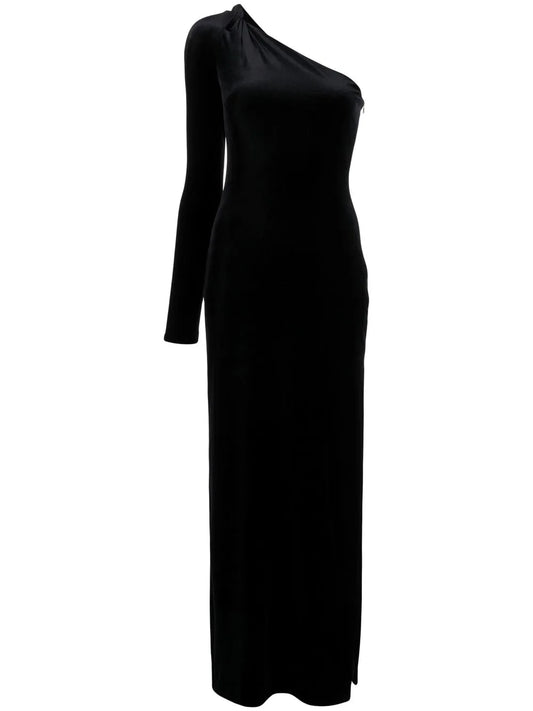 Off Kilter Asymmetric Velvet Dress