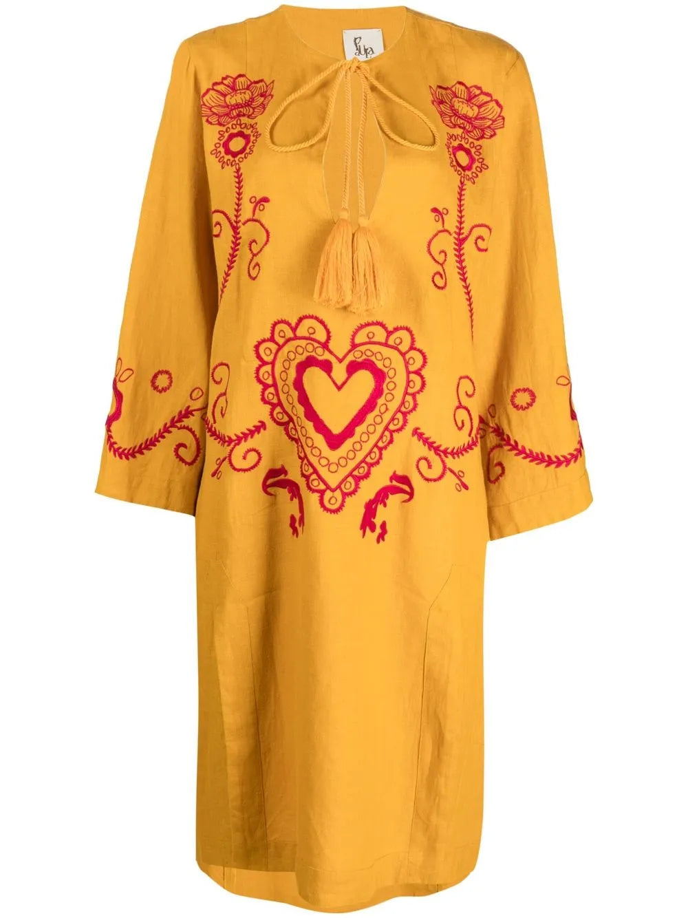 Embroidered Wide-Sleeve Kaftan Dress