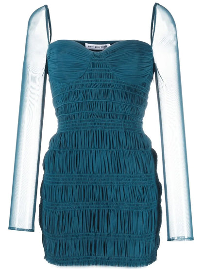 Gathered-Detail Long-Sleeve Dress