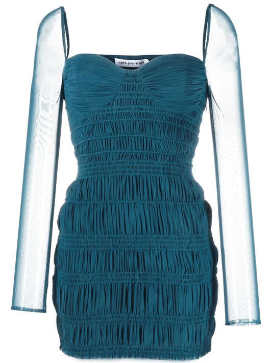 Gathered-Detail Long-Sleeve Dress