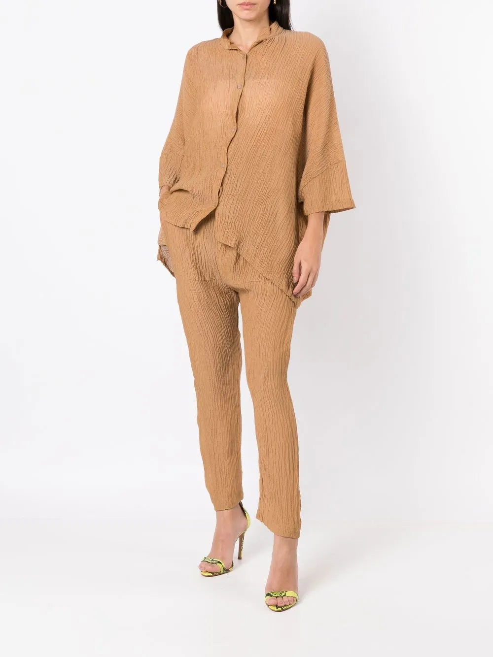 Crinkle-Effect Silk Trousers