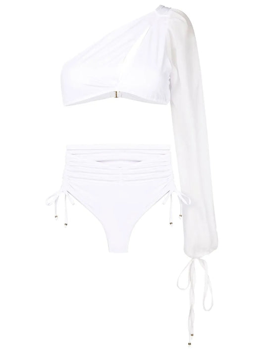 One-Shoulder Long-Sleeve Bikini Set