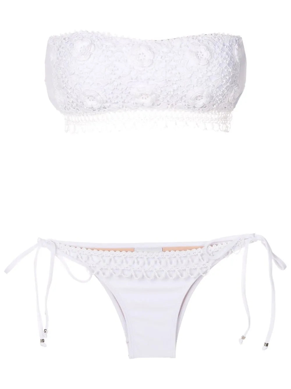 Floral-Embroidery Strapless Bikini Set