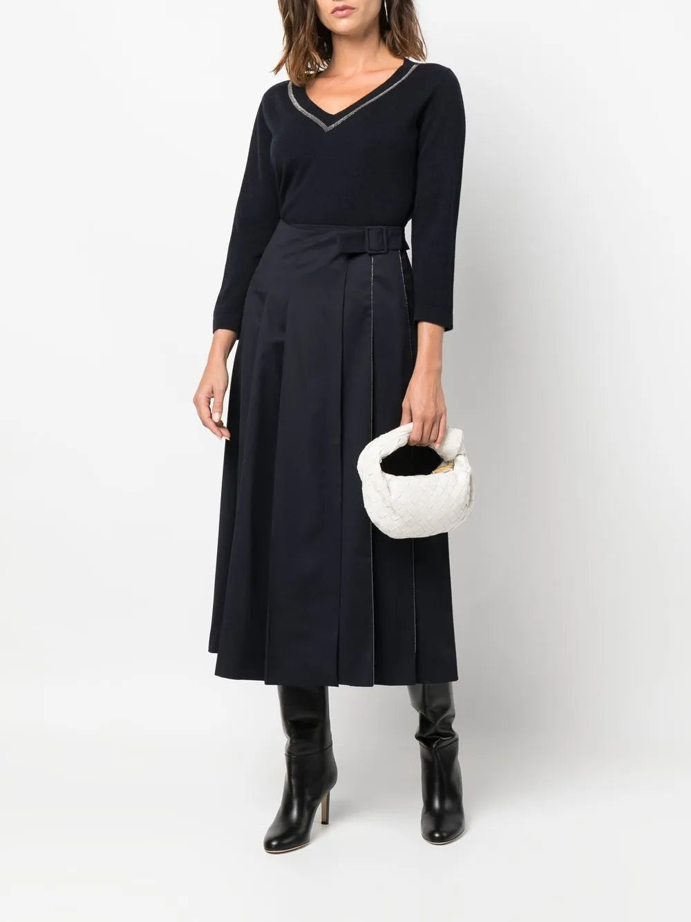 Metallic Trim V-Neck Jumper