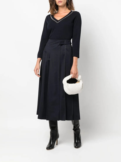 Metallic Trim V-Neck Jumper