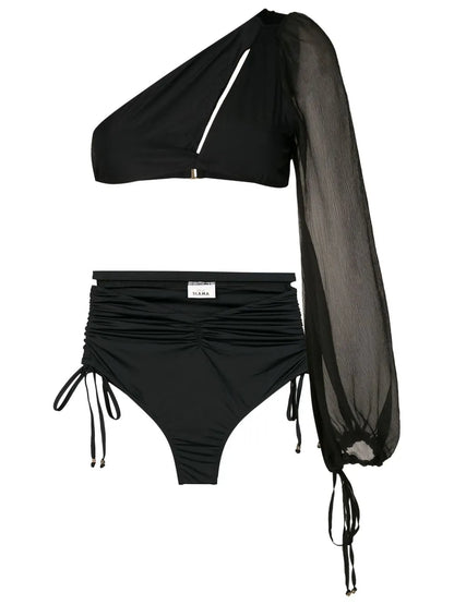 One-Shoulder Long-Sleeve Bikini Set