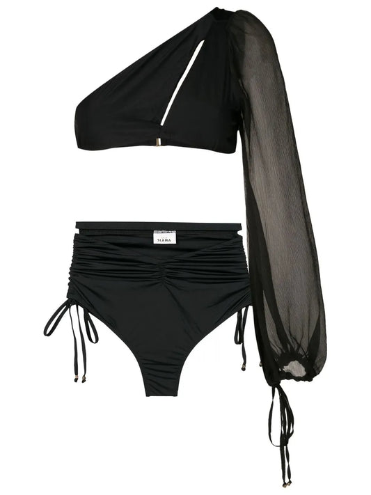 One-Shoulder Long-Sleeve Bikini Set