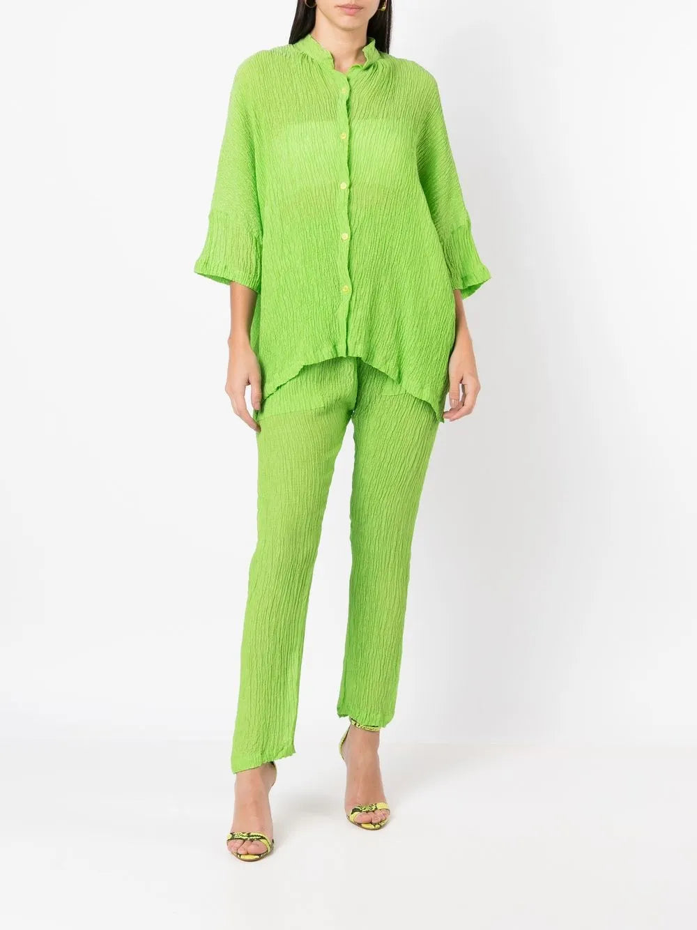 Crinkle-Effect Silk Trousers