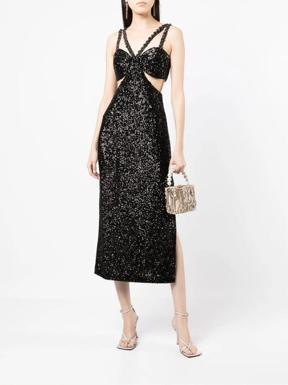 Missing Hours Sequinned Cut-Out Midi Dress
