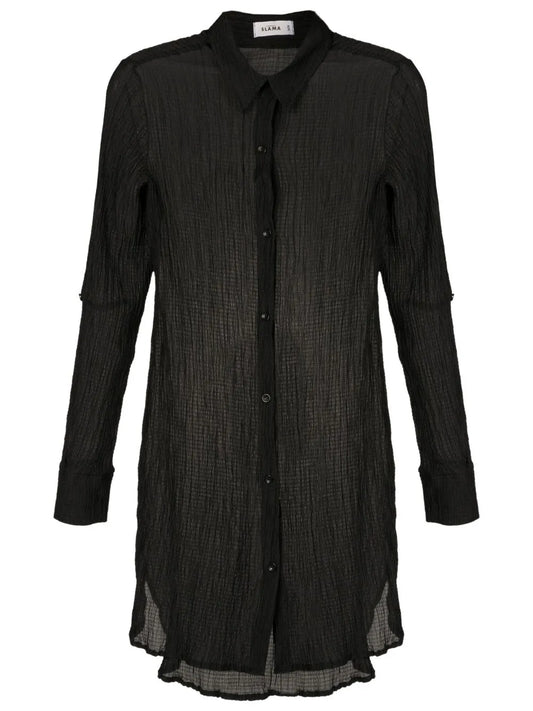Crinkle-Finish Shirt Dress