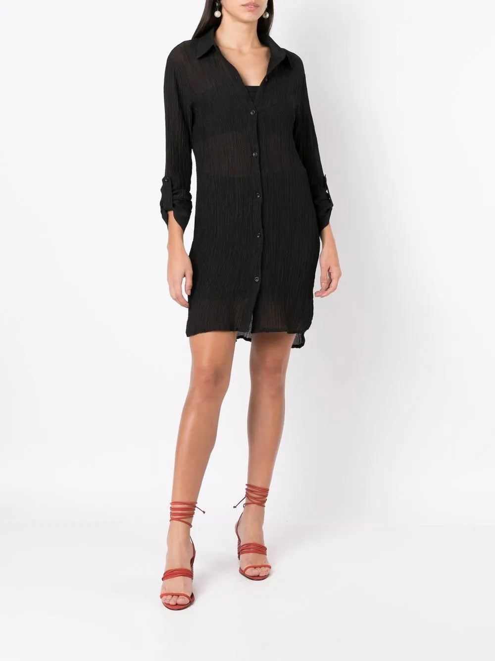 Crinkle-Finish Shirt Dress