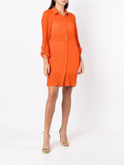 Crinkle-Finish Shirt Dress