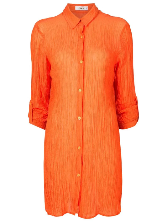 Crinkle-Finish Shirt Dress